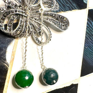Malaysian jade drops balanced bar dangle very long earrings Art dec vibe